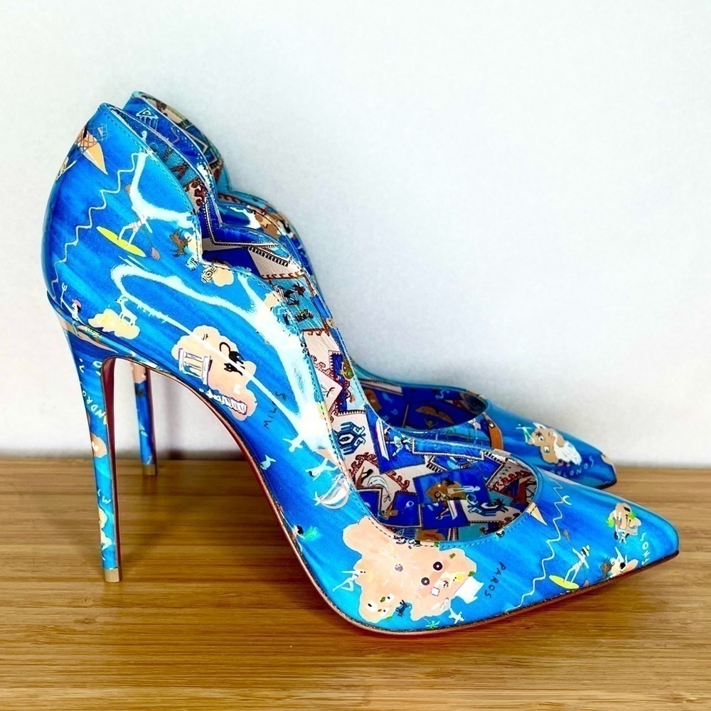 Christian Louboutin “Hot chick” swim pool, Blue Multi graphic. 100mm EU38.5 - Picture 8 of 13